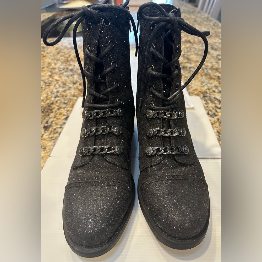 G by Guess Black Glitter Combat Boots. Worn Once. Sz 9.5. Smoke Free Home.